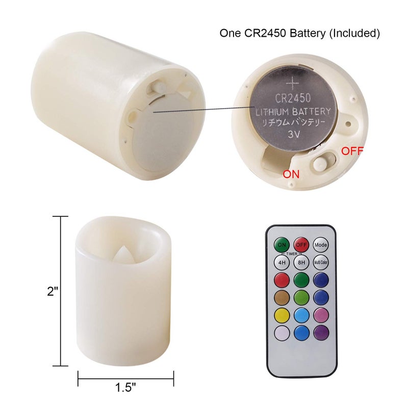 DRomance شموع فلامليس متغيرة الألوان من DRomance مع جهاز تحكم عن بعد ومؤقت، تعمل بالبطارية، LED بيضاء تتلألأ، عبوة 12، زينة عيد الهالوين وعيد الميلاد (1.5 × 2 بوصة) - Image 2
